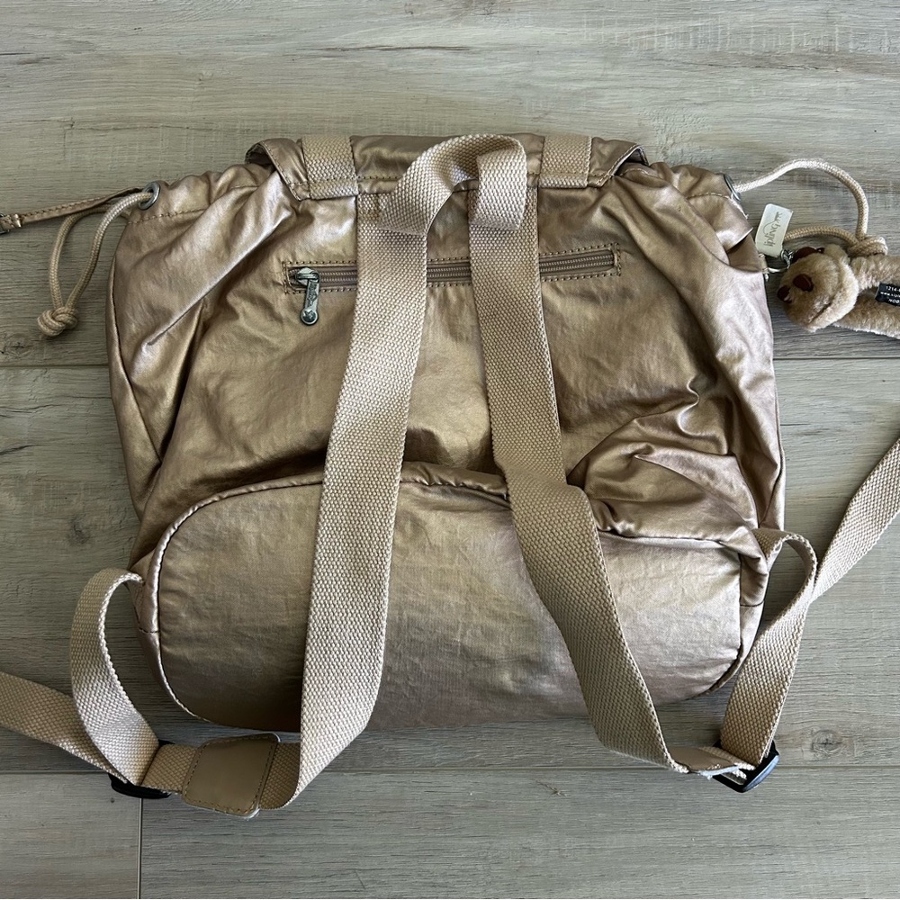 Kipling Metallic Gold Drawstring Backpack With Mo… - image 7